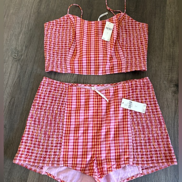 Anthropologie Other - Anthropologie Pink and Red Gingham Smocked Crop Top & Shorts Set